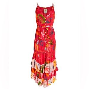 Farm Rio Mixed Fruits Ocean Tiered Midi-Dress- New without tags